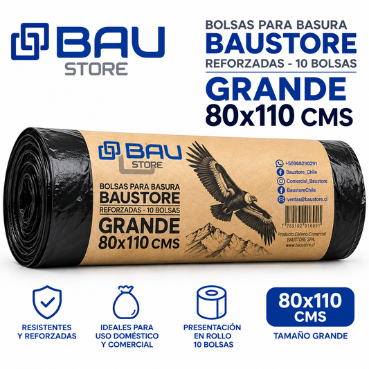 Bolsas de Basura Baustore 80X110 cm – Ultra Resistentes y Antigoteo (Pack de 10 Unidades)