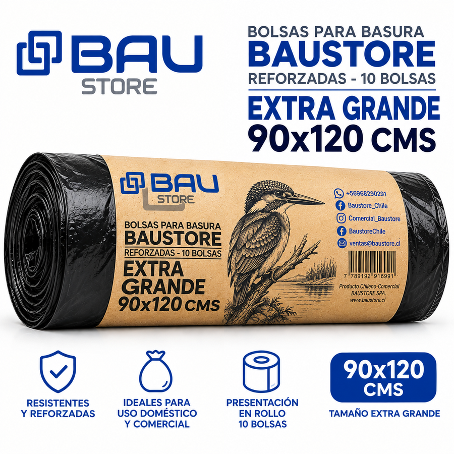 Bolsas para Basura Baustore 90x120 cm – Ultra Resistentes y Antigoteo (Pack de 10 Unidades)