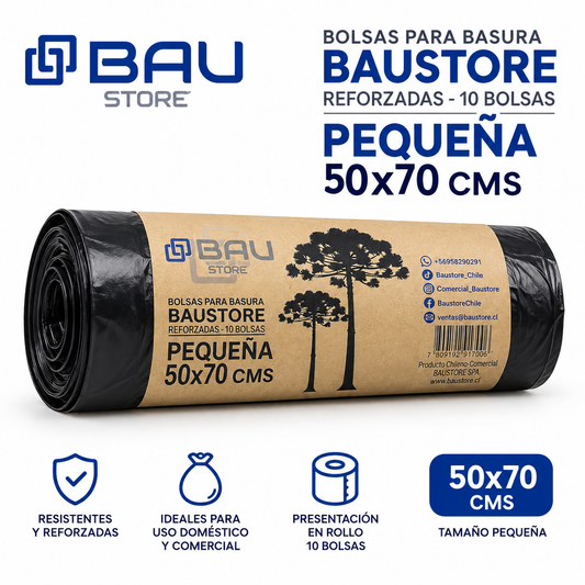 50x70 cm Bolsas de Basura Baustore 50x70 cm – Ultra Resistentes y Antigoteo (Pack de 10 Unidades)