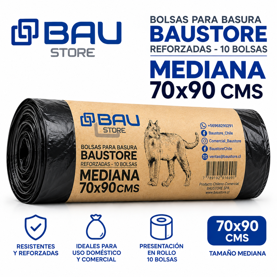 70X90 Bolsas de Basura Baustore  cm – Ultra Resistentes y Antigoteo (Pack de 10 Unidades)
